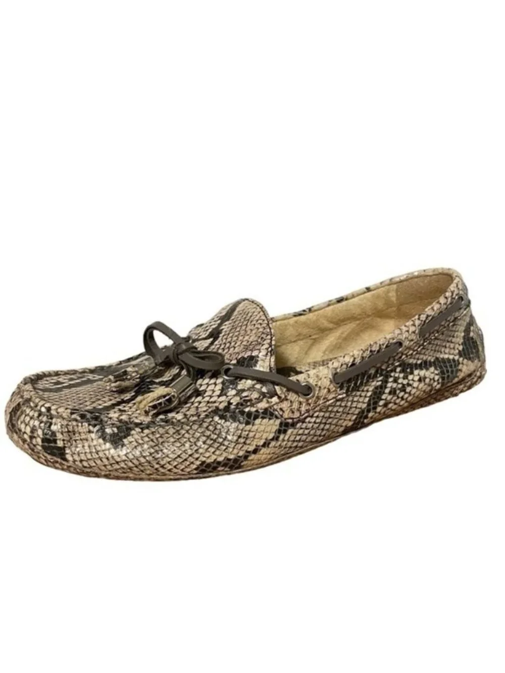 Cole Haan Garnet Snakeprint Loafers Brown Black Leather Mocs Tassel Size 7.5